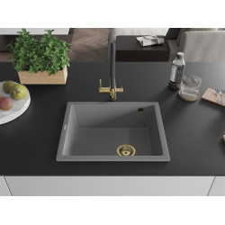 Mexen Pedro   Chiuveta bucatarie granit 1 cuva + cadou pop up sifon  560 x 460 mm, gri , sifon  auriu  - 6508561000-71-G