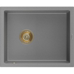 Mexen Pedro   Chiuveta bucatarie granit 1 cuva + cadou pop up sifon  560 x 460 mm, gri , sifon  auriu  - 6508561000-71-G 1 Cuva 467680 Mexen