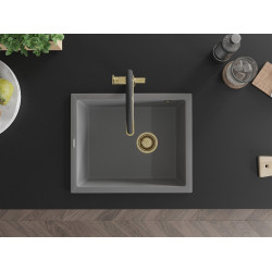 Mexen Pedro   Chiuveta bucatarie granit 1 cuva + cadou pop up sifon  560 x 460 mm, gri , sifon  auriu  - 6508561000-71-G