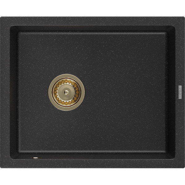 Mexen Pedro   Chiuveta bucatarie granit 1 cuva + cadou pop up sifon  560 x 460 mm, negru / chrom, sifon  auriu  - 6508561000-73-G