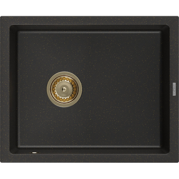 Mexen Pedro   Chiuveta bucatarie granit 1 cuva + cadou pop up sifon  560 x 460 mm, negru / auriu, sifon  auriu  - 6508561000-75-G