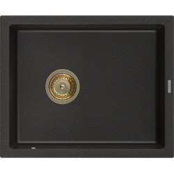 Mexen Pedro   Chiuveta bucatarie granit 1 cuva + cadou pop up sifon  560 x 460 mm, negru / auriu, sifon  auriu  - 6508561000-75-G 1 Cuva 467680 Mexen