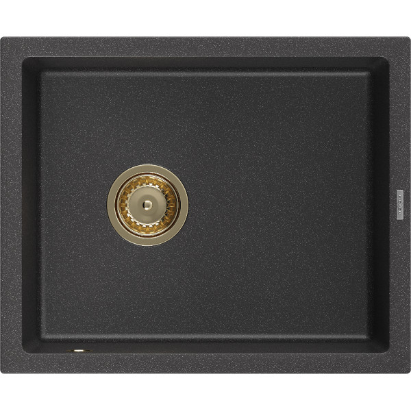 Mexen Pedro   Chiuveta bucatarie granit 1 cuva + cadou pop up sifon  560 x 460 mm, negru  piatra, sifon  auriu  - 6508561000-76-G