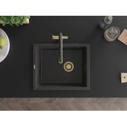 Mexen Pedro   Chiuveta bucatarie granit 1 cuva + cadou pop up sifon  560 x 460 mm, negru  piatra, sifon  auriu  - 6508561000-76-G