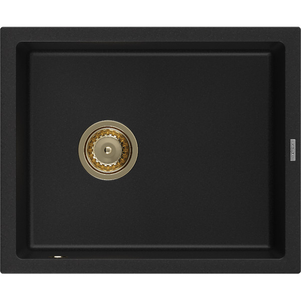 Mexen Pedro   Chiuveta bucatarie granit 1 cuva + cadou pop up sifon  560 x 460 mm, negru , sifon  auriu  - 6508561000-77-G