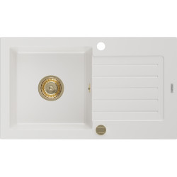 Mexen Pablo   Chiuveta bucatarie granit 1 cuva + picurator+ cadou pop up sifon   752 x 436 mm, alb , sifon  auriu  - 6510751010-20-G 1 Cuva 467680 Mexen