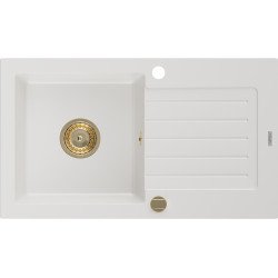 Mexen Pablo   Chiuveta bucatarie granit 1 cuva + picurator+ cadou pop up sifon   752 x 436 mm, alb , sifon  auriu  - 6510751010-20-G 1 Cuva 467680 Mexen