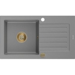Mexen Pablo   Chiuveta bucatarie granit 1 cuva + picurator+ cadou pop up sifon   752 x 436 mm, gri , sifon  auriu  - 6510751010-71-G 1 Cuva 467680 Mexen