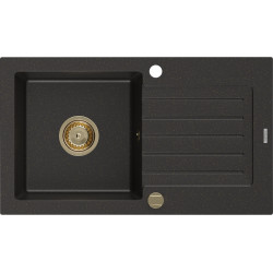 Mexen Pablo   Chiuveta bucatarie granit 1 cuva + picurator+ cadou pop up sifon   752 x 436 mm, negru / auriu, sifon  auriu  - 6510751010-75-G 1 Cuva 467680 Mexen