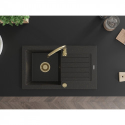 Mexen Pablo   Chiuveta bucatarie granit 1 cuva + picurator+ cadou pop up sifon   752 x 436 mm, negru / auriu, sifon  auriu  - 6510751010-75-G