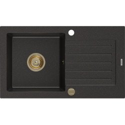 Mexen Pablo   Chiuveta bucatarie granit 1 cuva + picurator+ cadou pop up sifon   752 x 436 mm, negru / auriu, sifon  auriu  - 6510751010-75-G 1 Cuva 467680 Mexen