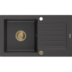 Mexen Pablo   Chiuveta bucatarie granit 1 cuva + picurator+ cadou pop up sifon   752 x 436 mm, negru  piatra, sifon  auriu  - 6510751010-76-G 1 Cuva 467680 Mexen