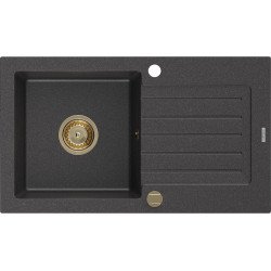 Mexen Pablo   Chiuveta bucatarie granit 1 cuva + picurator+ cadou pop up sifon   752 x 436 mm, negru  piatra, sifon  auriu  - 6510751010-76-G 1 Cuva 467680 Mexen