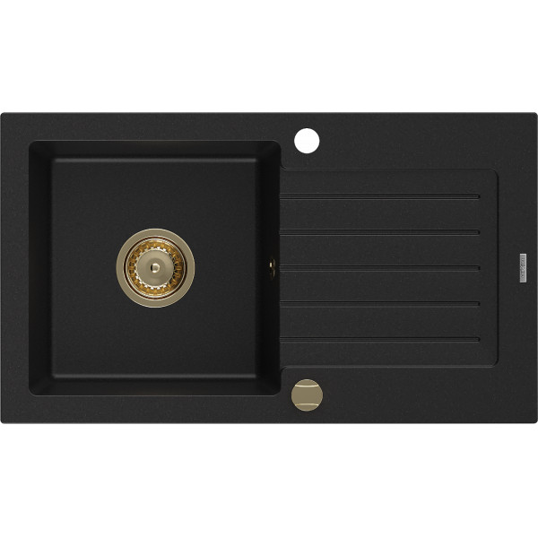 Mexen Pablo   Chiuveta bucatarie granit 1 cuva + picurator+ cadou pop up sifon   752 x 436 mm, negru , sifon  auriu  - 6510751010-77-G