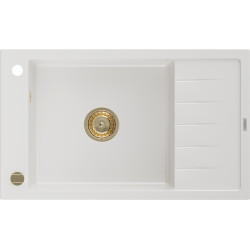 Mexen Elias   Chiuveta bucatarie granit 1 cuva + picurator+ cadou pop up sifon   795 x 480 mm, alb , sifon  auriu  - 6511791005-20-G 1 Cuva 467680 Mexen