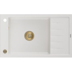 Mexen Elias   Chiuveta bucatarie granit 1 cuva + picurator+ cadou pop up sifon   795 x 480 mm, alb , sifon  auriu  - 6511791005-20-G 1 Cuva 467680 Mexen
