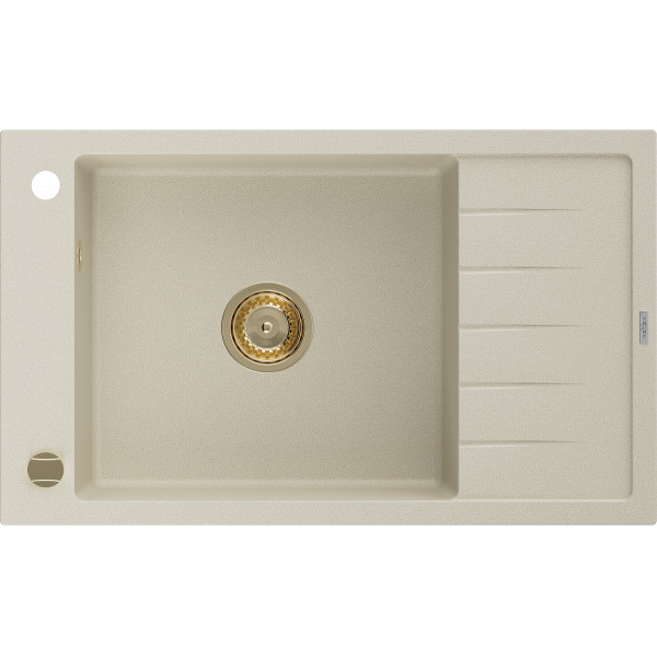 Mexen Elias   Chiuveta bucatarie granit 1 cuva + picurator+ cadou pop up sifon   795 x 480 mm, beige, sifon  auriu  - 6511791005-69-G
