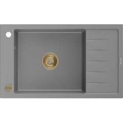 Mexen Elias   Chiuveta bucatarie granit 1 cuva + picurator+ cadou pop up sifon   795 x 480 mm, gri , sifon  auriu  - 6511791005-71-G 1 Cuva 467680 Mexen