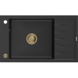Mexen Elias   Chiuveta bucatarie granit 1 cuva + picurator+ cadou pop up sifon   795 x 480 mm, negru / chrom, sifon  auriu  - 6511791005-73-G 1 Cuva 467680 Mexen