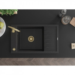 Mexen Elias   Chiuveta bucatarie granit 1 cuva + picurator+ cadou pop up sifon   795 x 480 mm, negru / chrom, sifon  auriu  - 6511791005-73-G