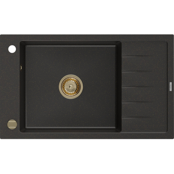 Mexen Elias   Chiuveta bucatarie granit 1 cuva + picurator+ cadou pop up sifon   795 x 480 mm, negru / auriu, sifon  auriu  - 6511791005-75-G