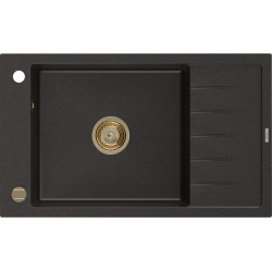 Mexen Elias   Chiuveta bucatarie granit 1 cuva + picurator+ cadou pop up sifon   795 x 480 mm, negru / auriu, sifon  auriu  - 6511791005-75-G 1 Cuva 467680 Mexen