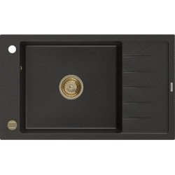 Mexen Elias   Chiuveta bucatarie granit 1 cuva + picurator+ cadou pop up sifon   795 x 480 mm, negru / auriu, sifon  auriu  - 6511791005-75-G 1 Cuva 467680 Mexen