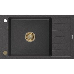 Mexen Elias   Chiuveta bucatarie granit 1 cuva + picurator+ cadou pop up sifon   795 x 480 mm, negru  piatra, sifon  auriu  - 6511791005-76-G 1 Cuva 467680 Mexen