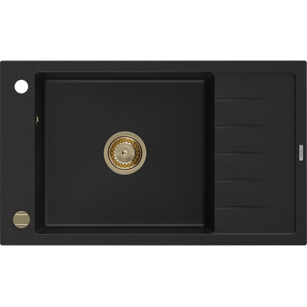 Mexen Elias   Chiuveta bucatarie granit 1 cuva + picurator+ cadou pop up sifon   795 x 480 mm, negru , sifon  auriu  - 6511791005-77-G