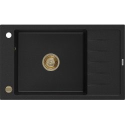 Mexen Elias   Chiuveta bucatarie granit 1 cuva + picurator+ cadou pop up sifon   795 x 480 mm, negru , sifon  auriu  - 6511791005-77-G 1 Cuva 467680 Mexen