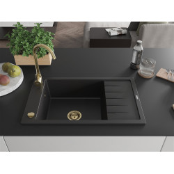 Mexen Elias   Chiuveta bucatarie granit 1 cuva + picurator+ cadou pop up sifon   795 x 480 mm, negru , sifon  auriu  - 6511791005-77-G