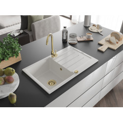 Mexen Bruno   Chiuveta bucatarie granit 1 cuva + picurator+ cadou pop up sifon   795 x 495 mm, alb , sifon  auriu  - 6513791010-20-G 1 Cuva 467680 Mexen