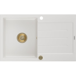 Mexen Bruno   Chiuveta bucatarie granit 1 cuva + picurator+ cadou pop up sifon   795 x 495 mm, alb , sifon  auriu  - 6513791010-20-G 1 Cuva 467680 Mexen