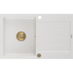 Mexen Bruno   Chiuveta bucatarie granit 1 cuva + picurator+ cadou pop up sifon   795 x 495 mm, alb , sifon  auriu  - 6513791010-20-G 1 Cuva 467680 Mexen