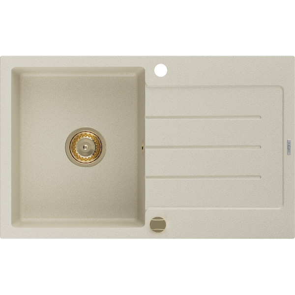 Mexen Bruno   Chiuveta bucatarie granit 1 cuva + picurator+ cadou pop up sifon   795 x 495 mm, beige, sifon  auriu  - 6513791010-69-G