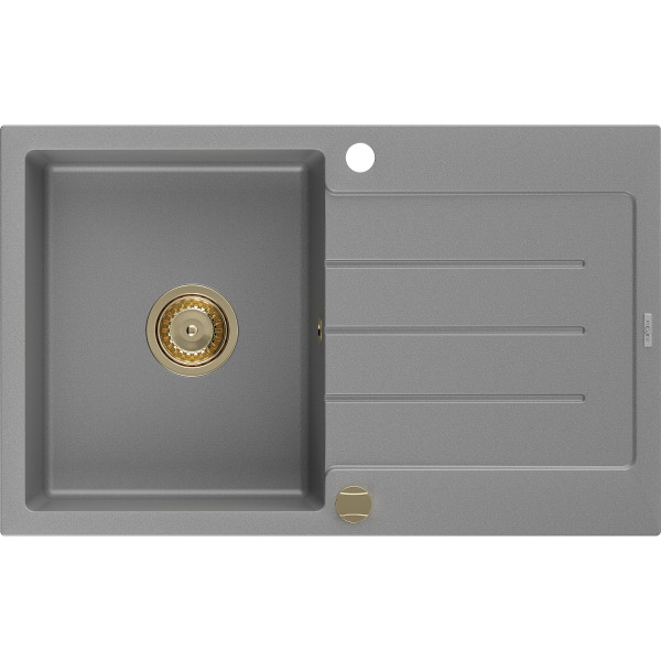 Mexen Bruno   Chiuveta bucatarie granit 1 cuva + picurator+ cadou pop up sifon   795 x 495 mm, gri , sifon  auriu  - 6513791010-71-G