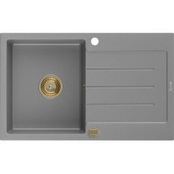 Mexen Bruno   Chiuveta bucatarie granit 1 cuva + picurator+ cadou pop up sifon   795 x 495 mm, gri , sifon  auriu  - 6513791010-71-G 1 Cuva 467680 Mexen