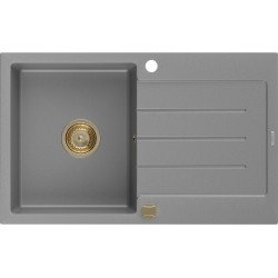 Mexen Bruno   Chiuveta bucatarie granit 1 cuva + picurator+ cadou pop up sifon   795 x 495 mm, gri , sifon  auriu  - 6513791010-71-G 1 Cuva 467680 Mexen