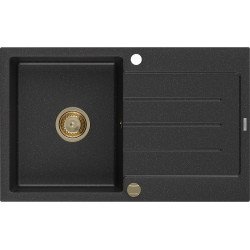 Mexen Bruno   Chiuveta bucatarie granit 1 cuva + picurator+ cadou pop up sifon   795 x 495 mm, negru / chrom, sifon  auriu  - 6513791010-73-G 1 Cuva 467680 Mexen