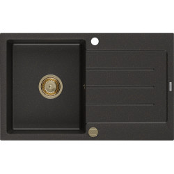 Mexen Bruno   Chiuveta bucatarie granit 1 cuva + picurator+ cadou pop up sifon   795 x 495 mm, negru / auriu, sifon  auriu  - 6513791010-75-G 1 Cuva 467680 Mexen