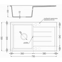 Mexen Bruno   Chiuveta bucatarie granit 1 cuva + picurator+ cadou pop up sifon   795 x 495 mm, negru / auriu, sifon  auriu  - 6513791010-75-G