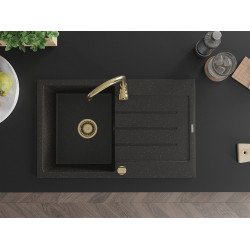 Mexen Bruno   Chiuveta bucatarie granit 1 cuva + picurator+ cadou pop up sifon   795 x 495 mm, negru / auriu, sifon  auriu  - 6513791010-75-G