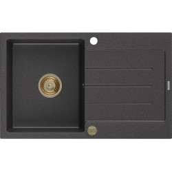 Mexen Bruno   Chiuveta bucatarie granit 1 cuva + picurator+ cadou pop up sifon   795 x 495 mm, negru  piatra, sifon  auriu  - 6513791010-76-G 1 Cuva 467680 Mexen