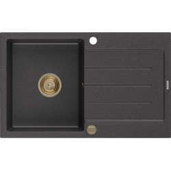 Mexen Bruno   Chiuveta bucatarie granit 1 cuva + picurator+ cadou pop up sifon   795 x 495 mm, negru  piatra, sifon  auriu  - 6513791010-76-G 1 Cuva 467680 Mexen