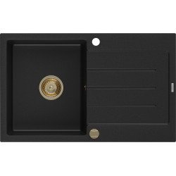 Mexen Bruno   Chiuveta bucatarie granit 1 cuva + picurator+ cadou pop up sifon   795 x 495 mm, negru , sifon  auriu  - 6513791010-77-G 1 Cuva 467680 Mexen