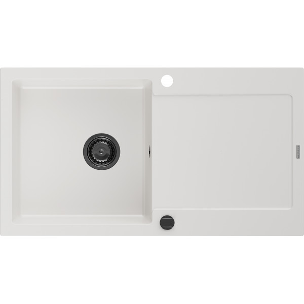 Mexen Leo   Chiuveta bucatarie granit 1 cuva + picurator+ cadou pop up sifon   900 x 500 mm, alb , sifon  negru  - 6501901010-20-B