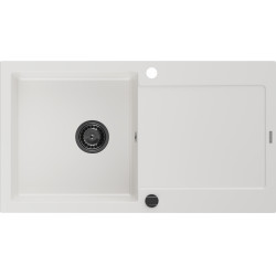 Mexen Leo   Chiuveta bucatarie granit 1 cuva + picurator+ cadou pop up sifon   900 x 500 mm, alb , sifon  negru  - 6501901010-20-B 1 Cuva 467680 Mexen