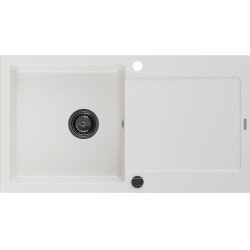 Mexen Leo   Chiuveta bucatarie granit 1 cuva + picurator+ cadou pop up sifon   900 x 500 mm, alb , sifon  negru  - 6501901010-20-B 1 Cuva 467680 Mexen