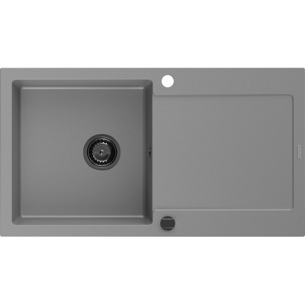 Mexen Leo   Chiuveta bucatarie granit 1 cuva + picurator+ cadou pop up sifon   900 x 500 mm, gri , sifon  negru  - 6501901010-71-B
