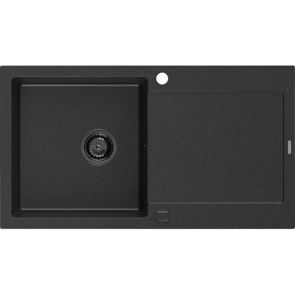 Mexen Leo   Chiuveta bucatarie granit 1 cuva + picurator+ cadou pop up sifon   900 x 500 mm, negru / chrom, sifon  negru  - 6501901010-73-B